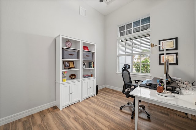 office area featuring light hardwood / wood-style flooring