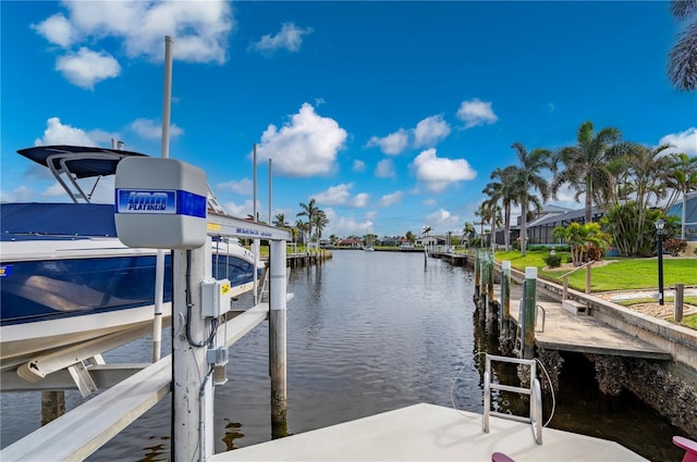 view of dock with a water view