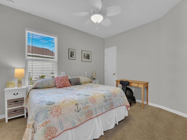 bedroom with carpet floors and ceiling fan