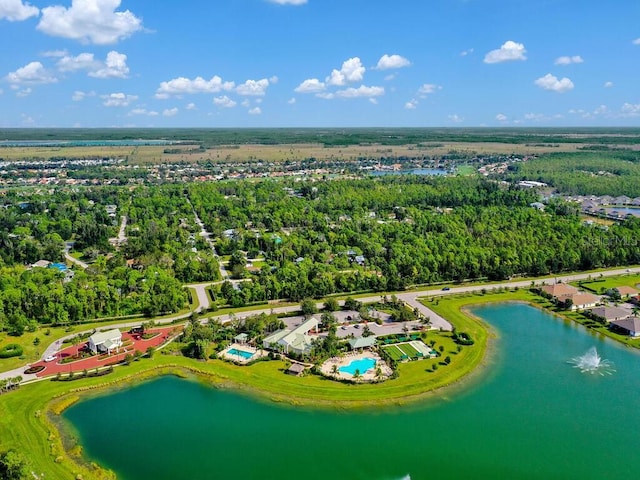 drone / aerial view featuring a water view