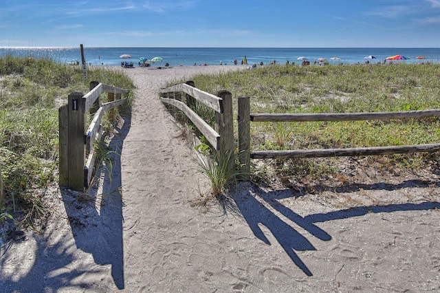 view of water feature featuring a beach view