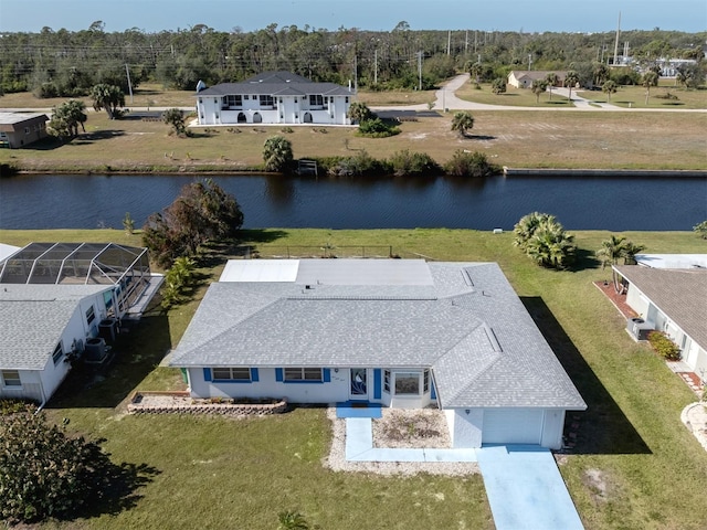 aerial view featuring a water view