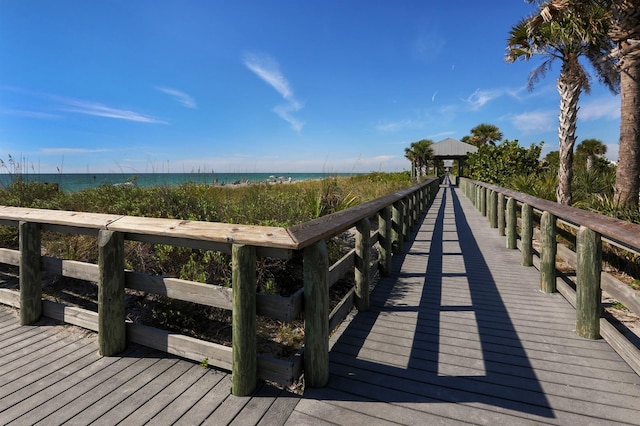 dock area featuring a gazebo and a water view