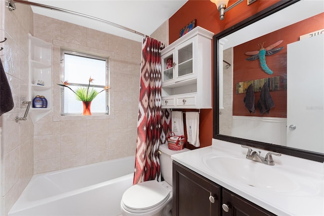 full bathroom with vanity, toilet, and shower / bath combo