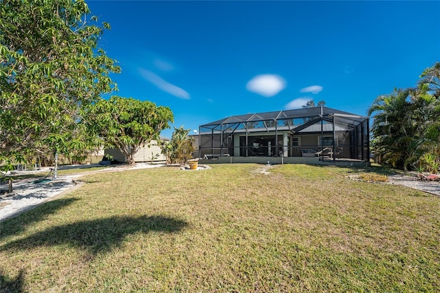 view of yard featuring a lanai