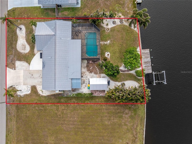 bird's eye view featuring a water view