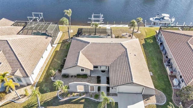 aerial view with a water view