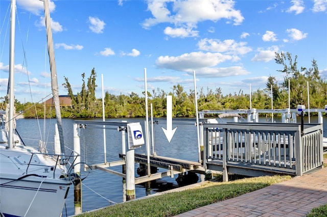 view of dock with a water view