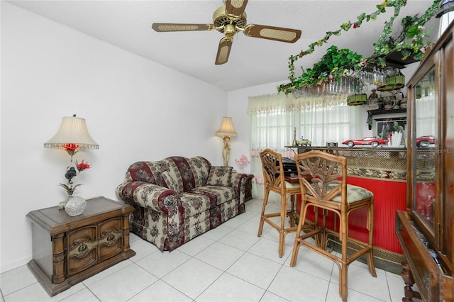 living room with ceiling fan