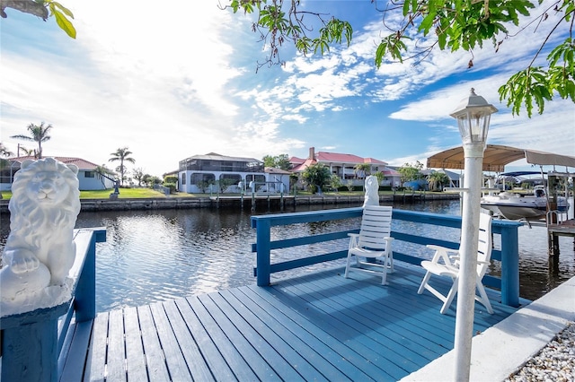 dock area with a water view