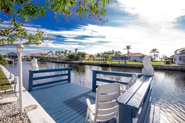 view of dock with a water view