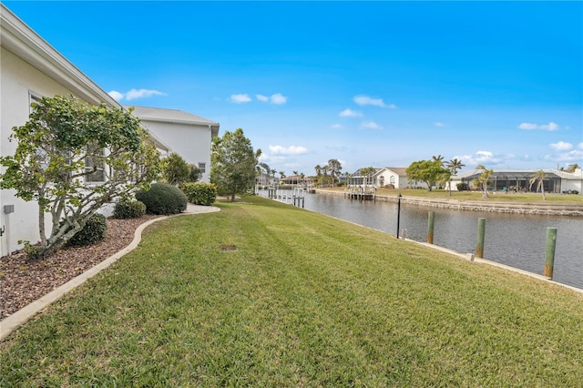 view of yard with a water view