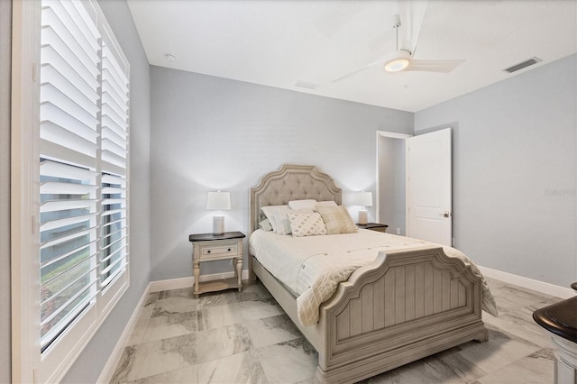 bedroom featuring ceiling fan