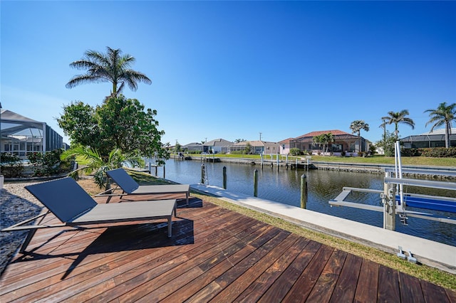 dock area with a water view