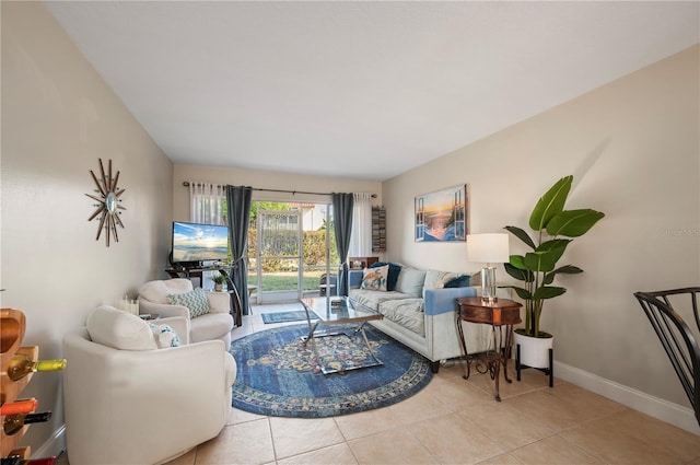 living room featuring light tile patterned floors