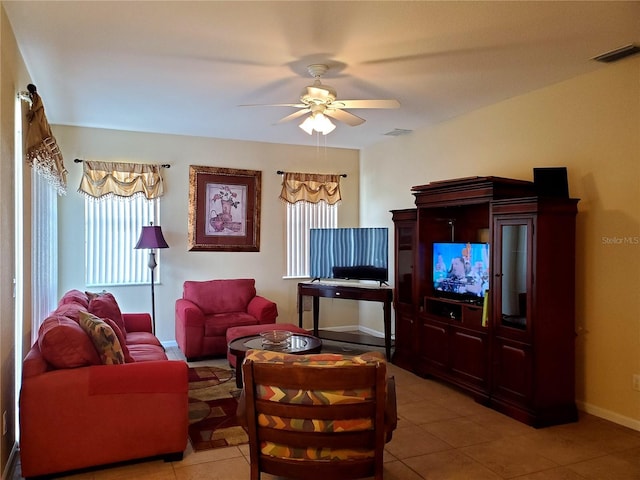 1057 Staley St, Port Charlotte, FL 33952 - living area with ceiling fan, visible vents, and light tile patterned floors