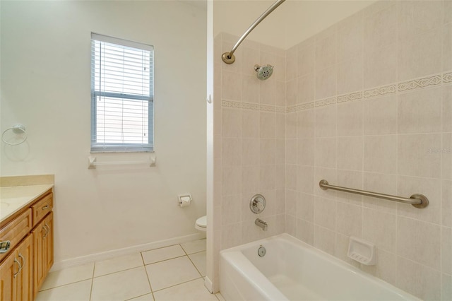 full bathroom with vanity, tiled shower / bath combo, a wealth of natural light, and tile patterned floors