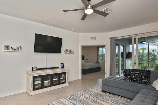 living room featuring light tile patterned floors