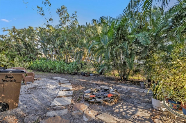 view of patio / terrace featuring an outdoor fire pit