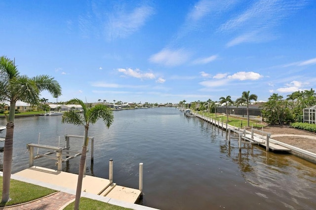 view of dock with a water view