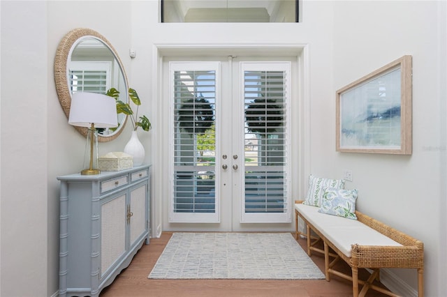 entryway featuring french doors and wood-type flooring