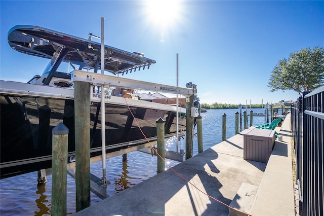 view of dock with a water view