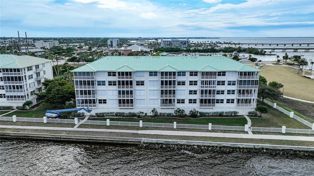 aerial view with a water view