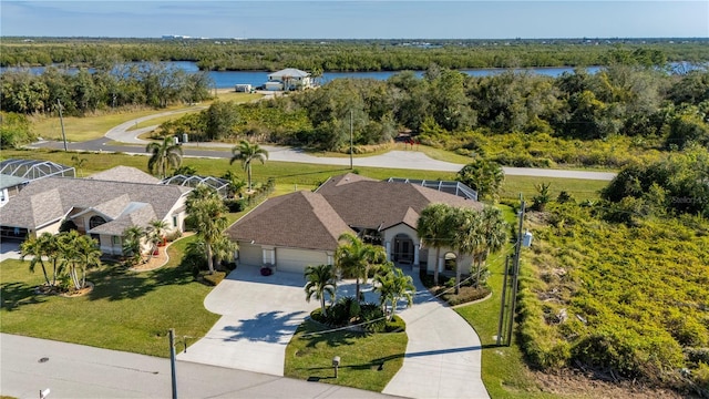 aerial view with a water view