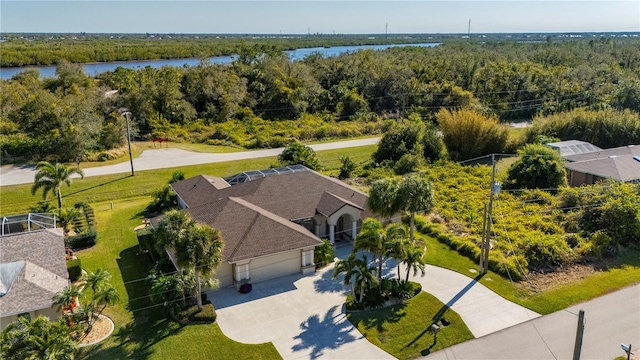 aerial view with a water view