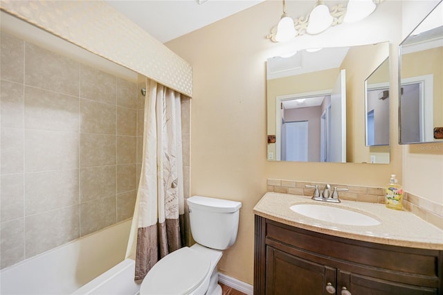 full bathroom featuring toilet, shower / bath combo, and vanity