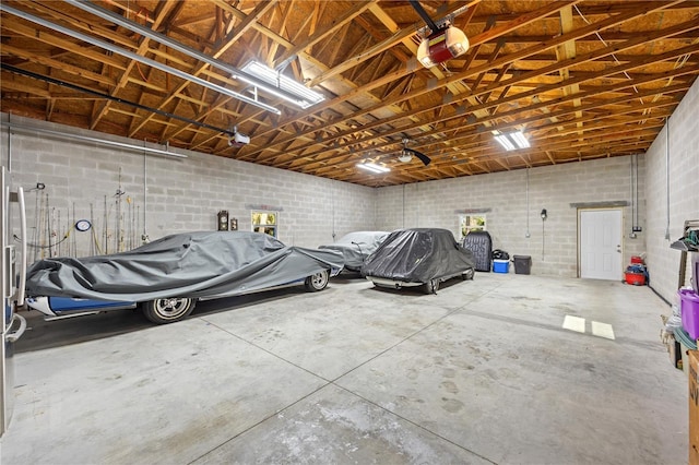 garage with a garage door opener