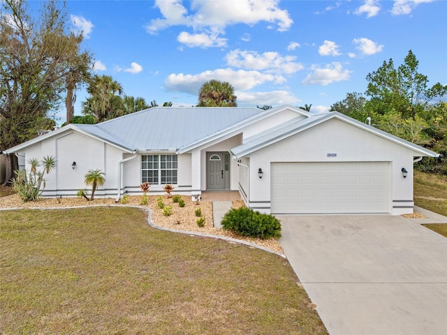 single story home with a front lawn and a garage