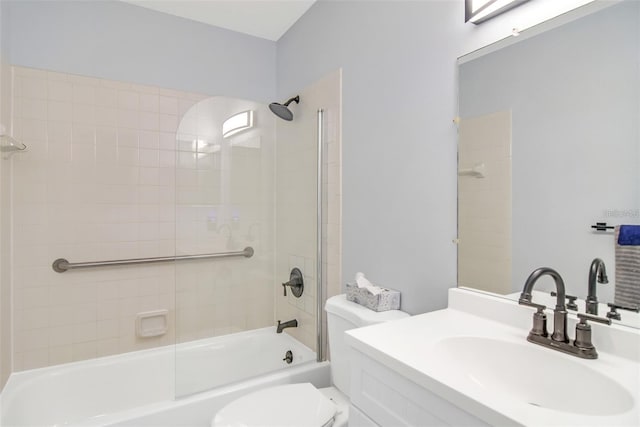 full bathroom with vanity, toilet, and washtub / shower combination