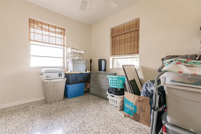 storage featuring ceiling fan