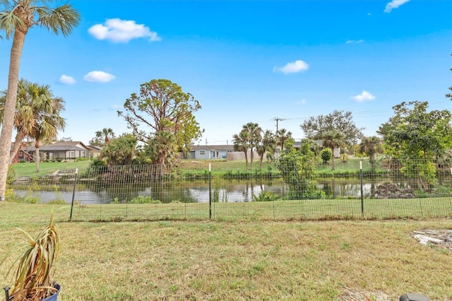 view of yard with a water view