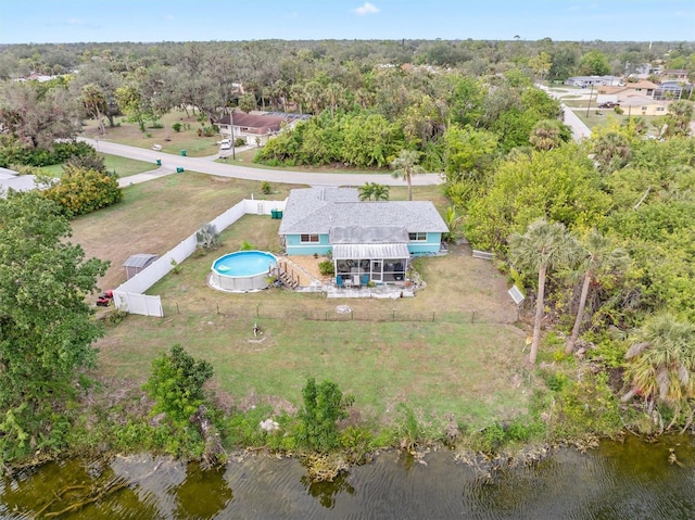 bird's eye view featuring a water view