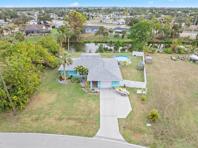 bird's eye view featuring a water view