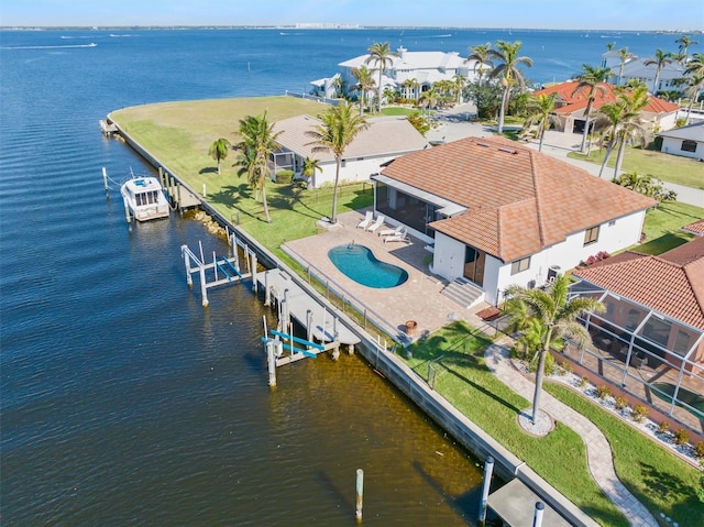 drone / aerial view featuring a water view