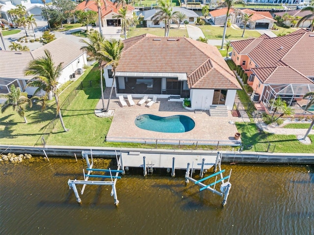 aerial view featuring a water view