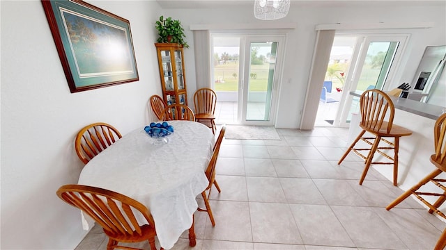 tiled dining room with a healthy amount of sunlight