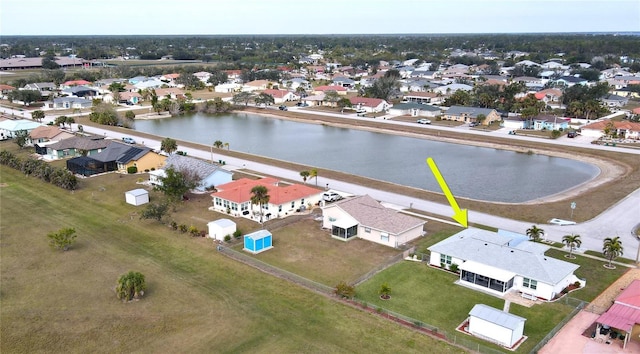 aerial view with a water view