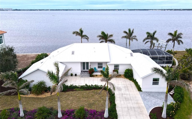 aerial view with a water view