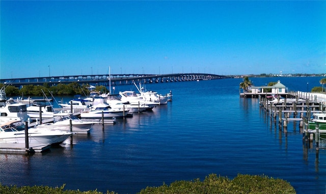 dock area featuring a water view