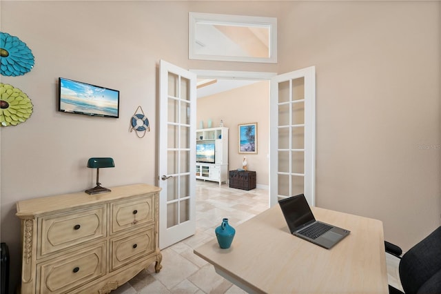 office featuring french doors