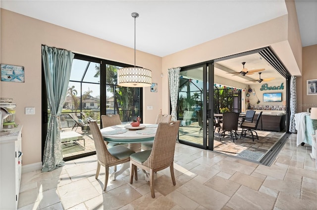 dining room with ceiling fan