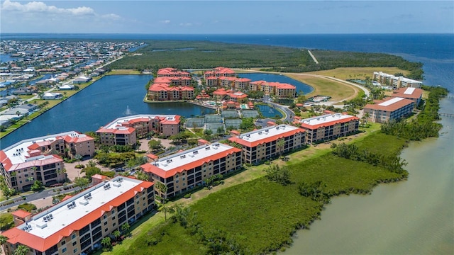 drone / aerial view featuring a water view