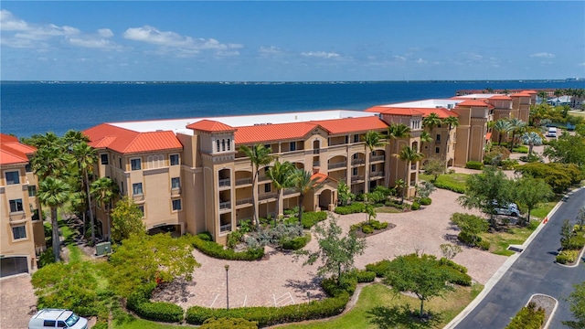 aerial view with a water view