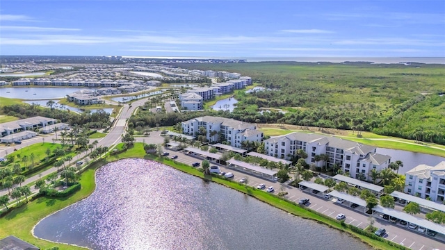 aerial view with a water view