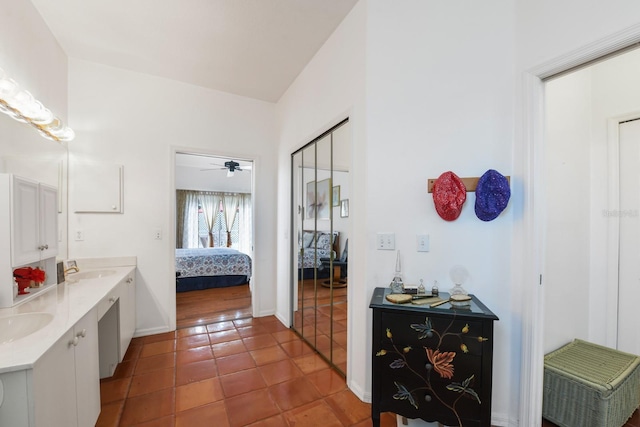 bathroom with vanity and tile patterned floors