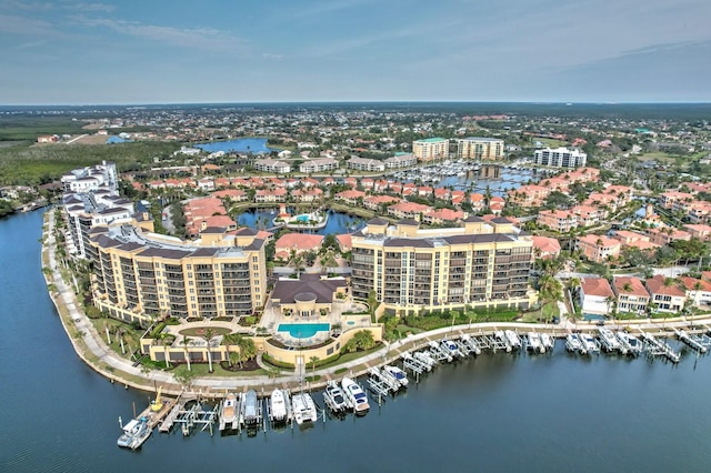 drone / aerial view featuring a water view